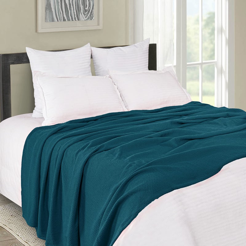 BOUTIQUO 100% Cotton Bed Blanket  Breathable Thermal Blanket Twin Size  Soft Honeycomb Waffle Blanket 60""x90""  Cotton Bed Blanket  Perfect for Layering Any Bed for All Season  Teal - Image 3